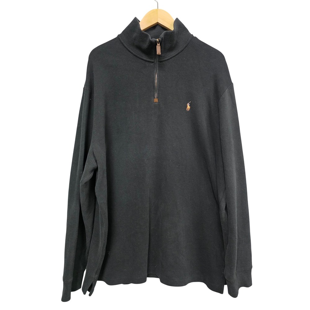 Polo Ralph Lauren Quarter Zip Pullover Men XXL Black Classic Cotton Preppy Logo